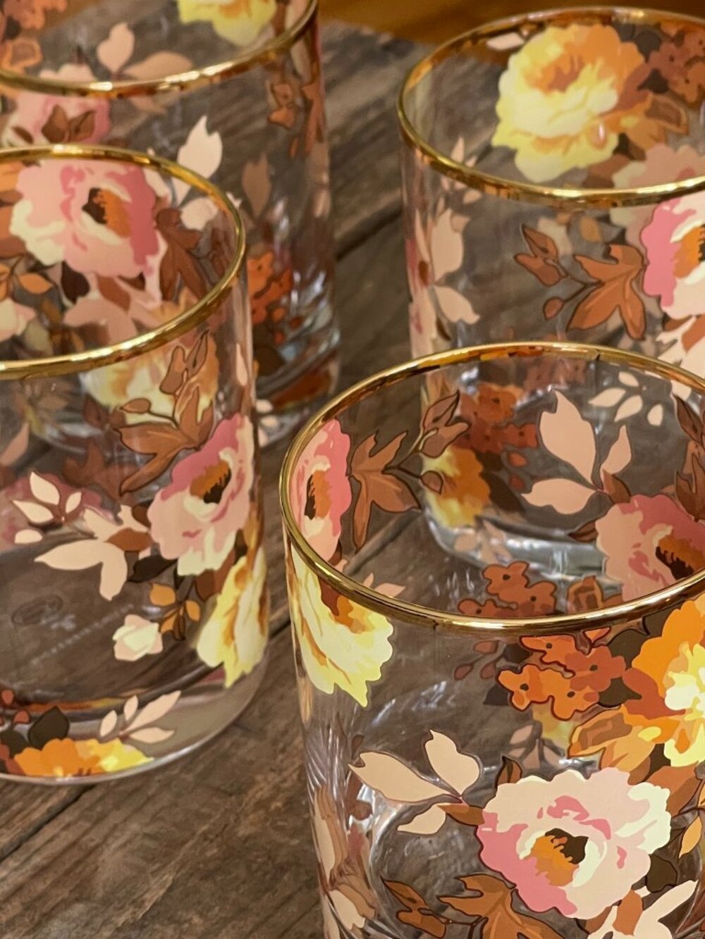 MacKenzie-Childs Wild Rose Gold Lustre Tumblers Set of 4-NWT